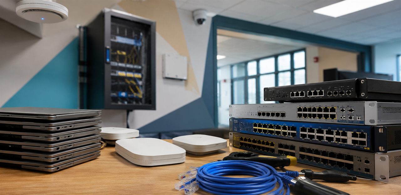 School network switches, access points and managed laptops